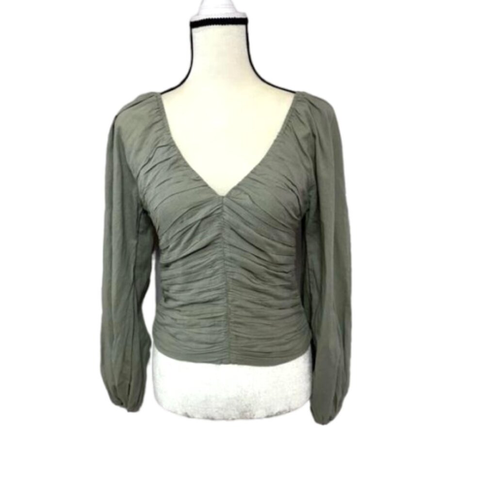 2/$30 Abercrombie & Fitch Olive Drama Puff Long Sleeve Ruched Top Sz. S #1937